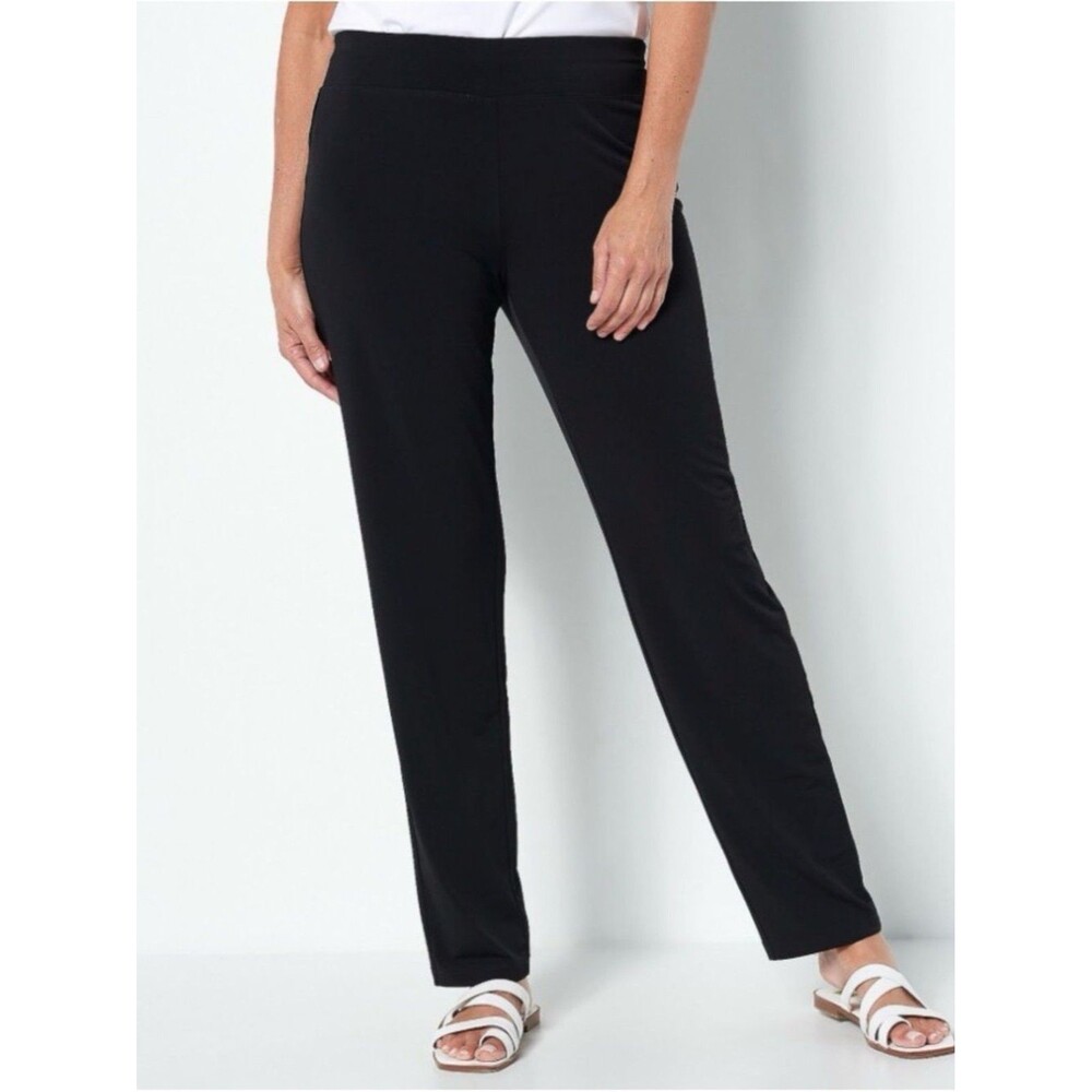 Susan Graver Modern Essentials Pet Liquid Knit Slim Leg Pants Sz Petite XL Black